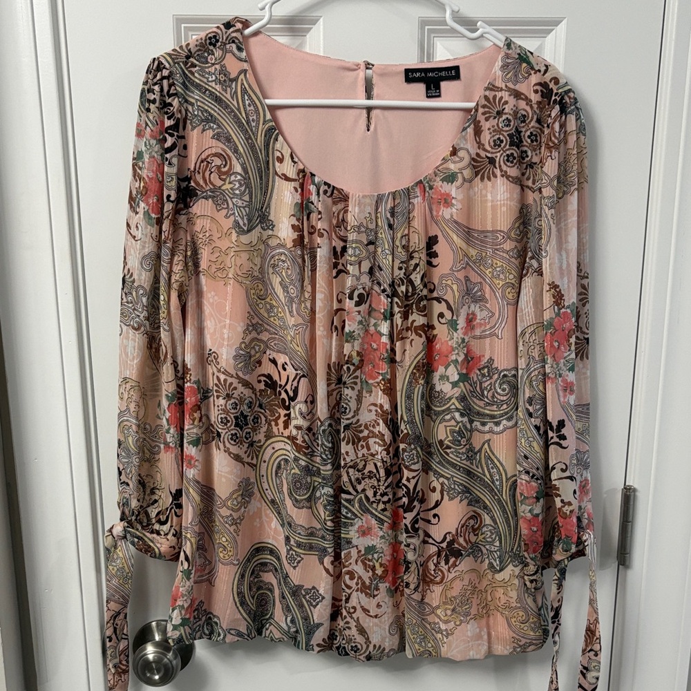Sara Michelle Women's Paisley Floral Blouse - Pink and Black